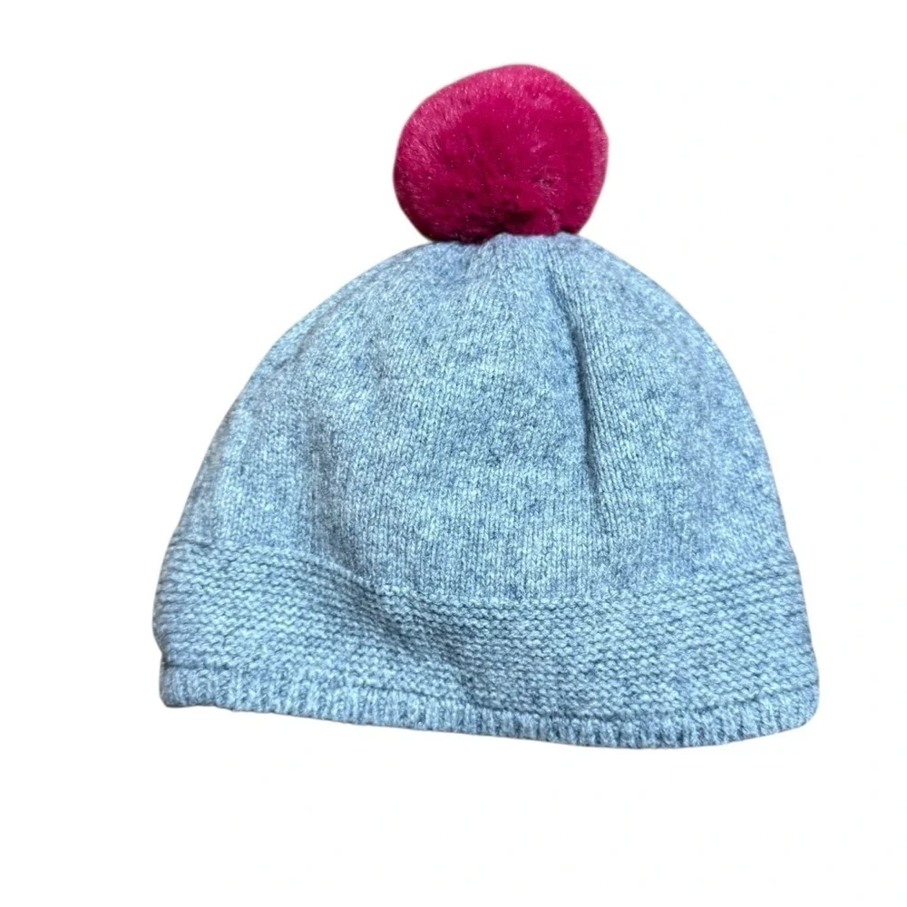 Okaïdi Kids Unisex Gray Knit Beanie Hat Fleece Lined Pom Pom Winter Size 54/56